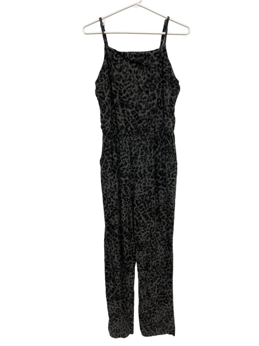 Old Navy Jumpsuit Medium Tall Sleeveless Leopard Animal Print Gray Black Trendy - Picture 2 of 9